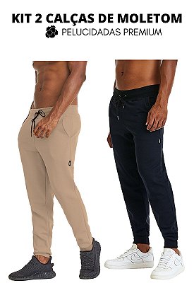 Kit 2 Calças Moletom Masculinas Jogger Peluciadas Premium - Preto e Cáqui